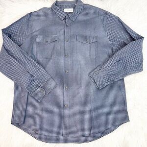 COASTAORO GRAY BLUE CHECK PLAID BUTTON FRONT LONG SLEEVE MENS SHIRT SZ XXL